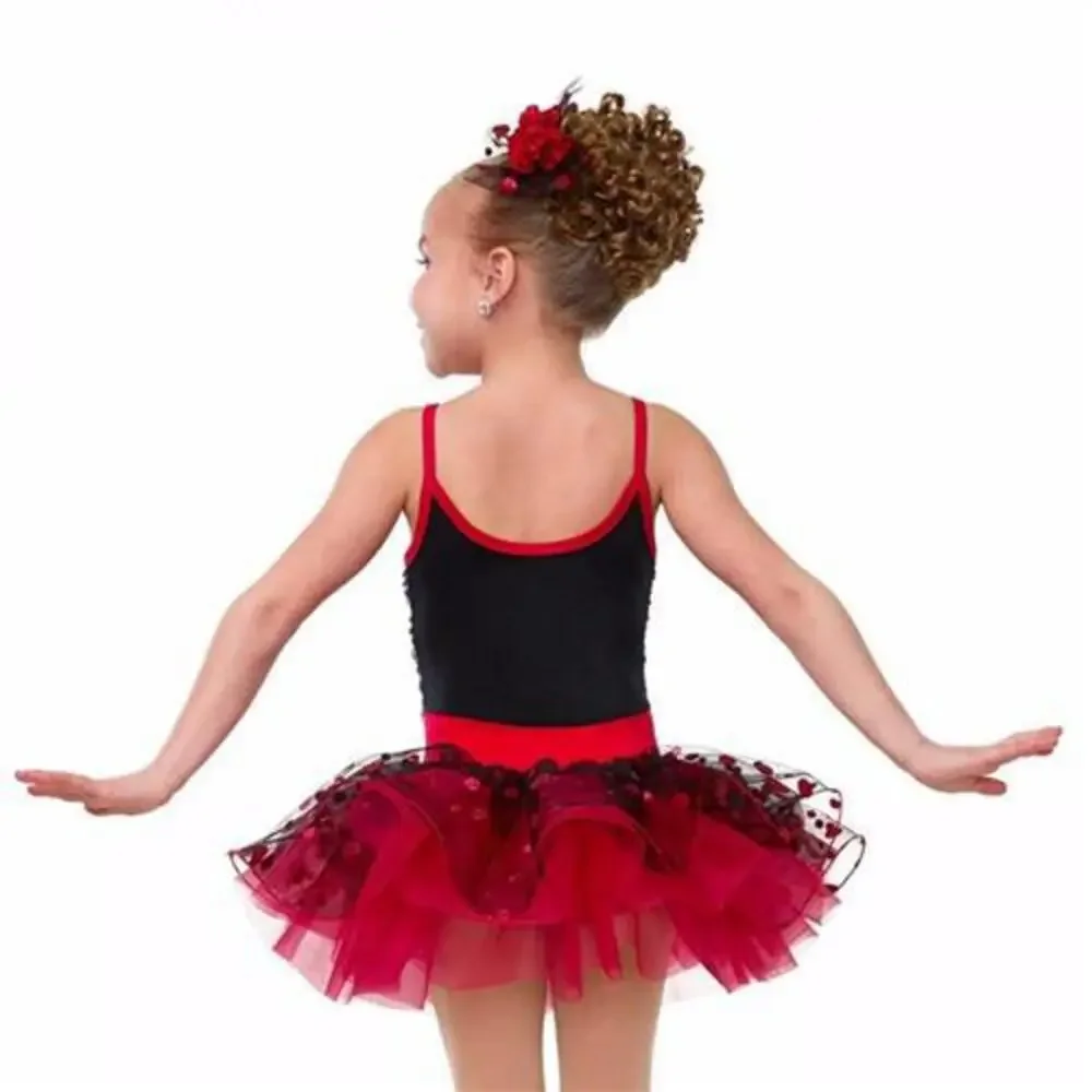 Pre-Owned Dance Costume Curtain Call E1133 Medium Child Red Tutu Jazz Glitter
